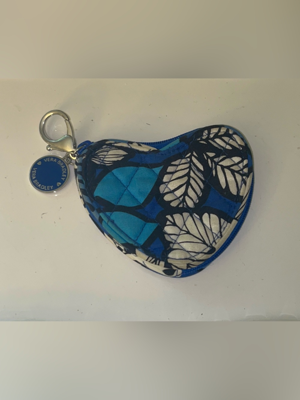 Vera Bradley Blue & White Leaf Quilted Keychain Coin Pouch